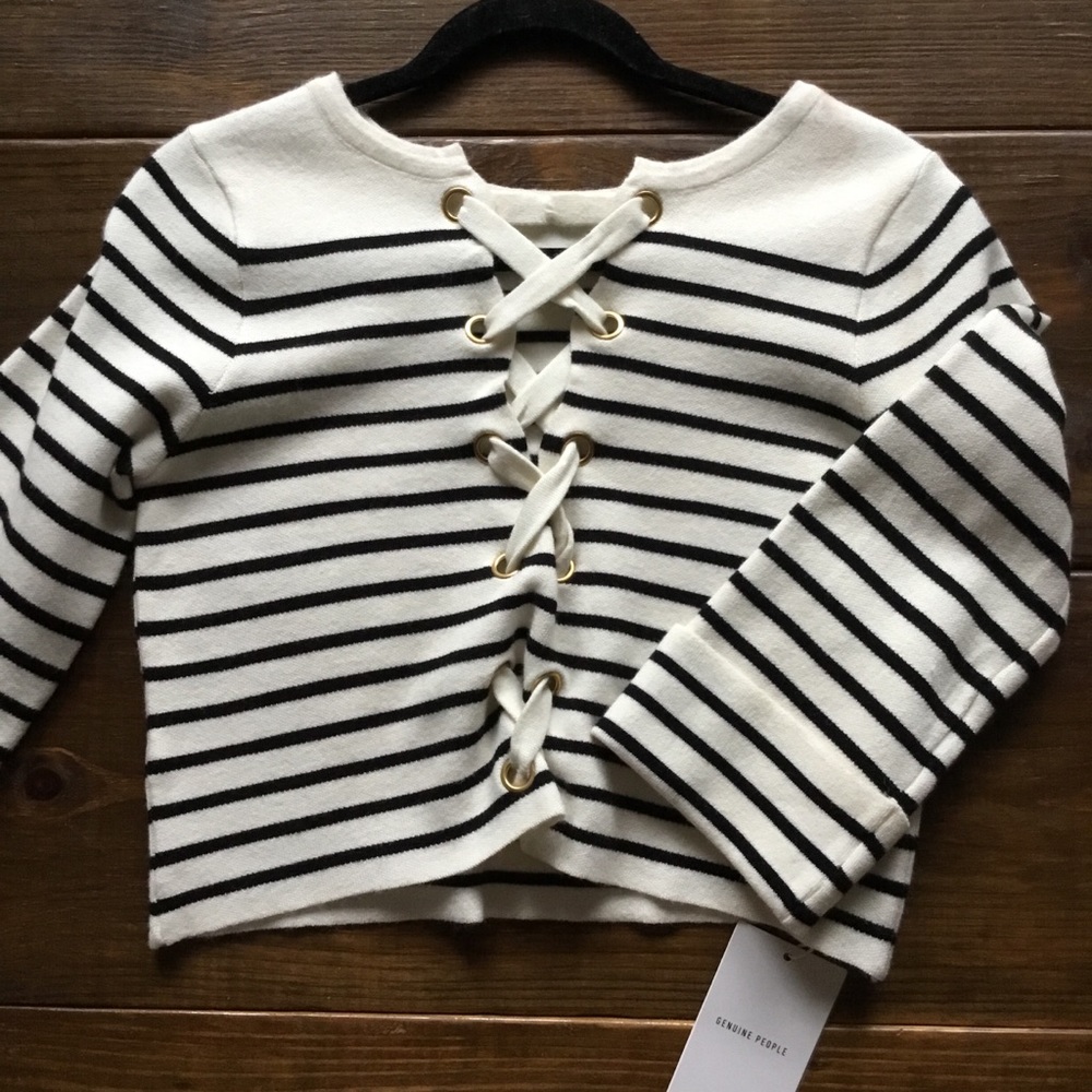 NWT Genuine People Navy Lace Up Sweater